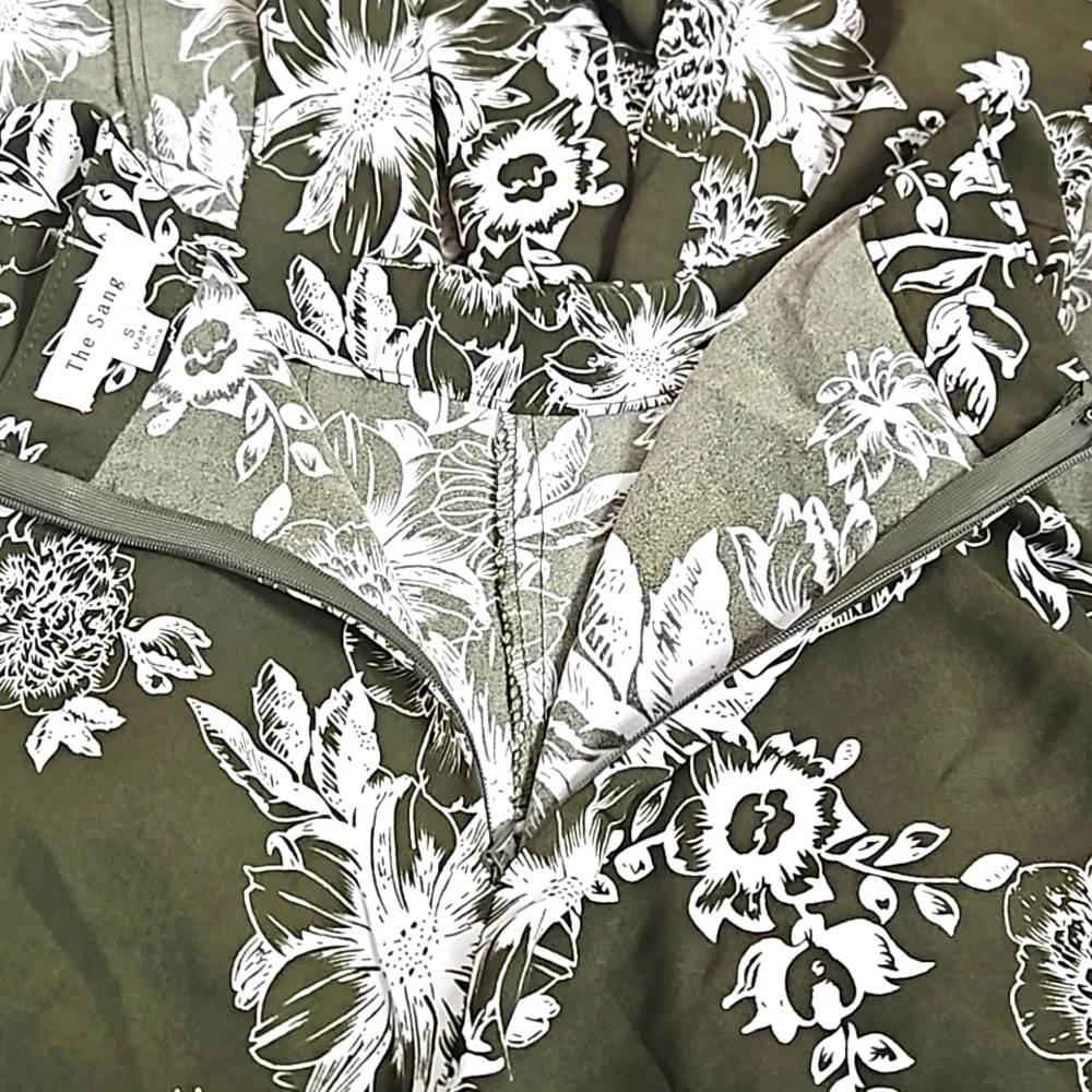 The Sang Olive Green & White Floral Front Slit Wide Leg Pants – Size Small - Picture 9 of 10
